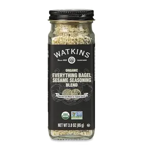 Watkins Gourmet Organic Everything Bagel Sesame Seasoning bottle with green and white label