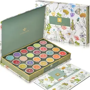 Teabloom Luxury Loose Leaf Tea Gift Box Chest with 24 Organic Tea Blends