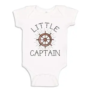 The Shirt Den Little Captain Boating Baby One Piece in white with colorful anchor and wheel print