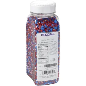DecoPac large container of patriotic fusion sprinkles with pearls, stars, and jimmies