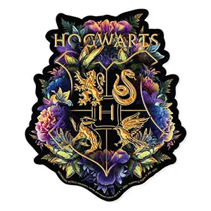 Die-cut vinyl sticker featuring a floral Hogwarts crest design from Paper House Productions, 3 inches in size