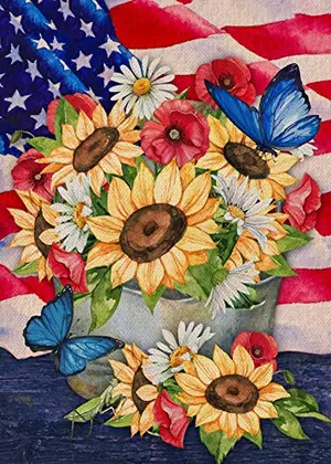 Covido Sunflower Patriotic Garden Flag with butterflies