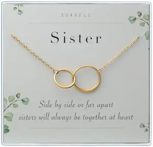18K gold plated necklace with two interlocking circles for sisters