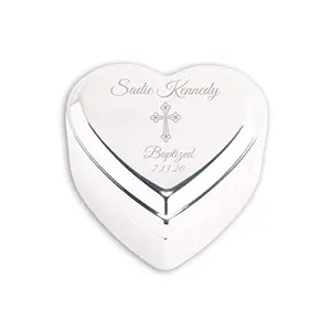 Cherished Moments Personalized Heart Jewelry Box with Engraved Cross for Baptism