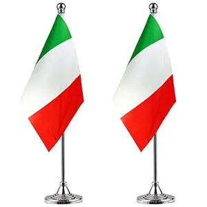Two small Italian table flags on red stands