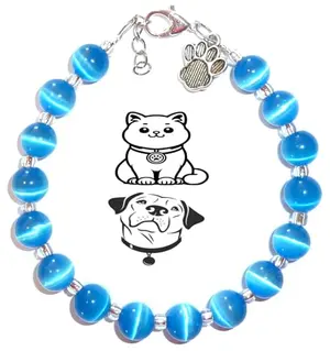 Hidden Hollow Beads Bling Pet Collar with blue beads and paw charm