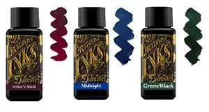 Diamine fountain pen ink 3-bottle set Writers Blood Midnight Blue Green Black