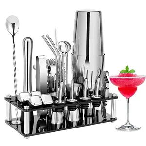 KINGROW 23-piece cocktail shaker set with acrylic stand and whiskey stones