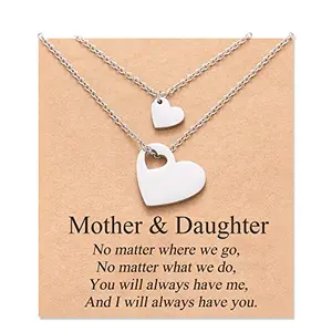 Mother daughter matching heart necklaces set