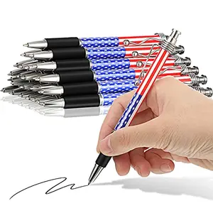 Tenare 16 American flag retractable ballpoint pens on a desk