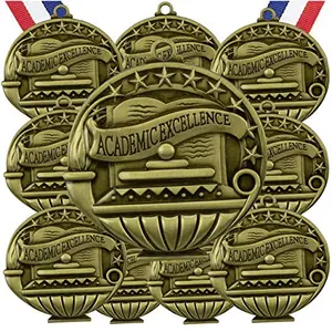 Pack of 10 Express Medals Academic Excellence gold medals with red white blue ribbons