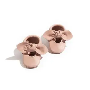 Freshly Picked Soft Sole Knotted Bow Moccasins in Blush, iconic knot detail