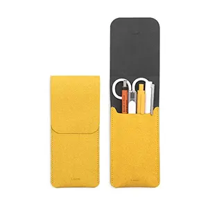 LHiDS yellow leather pencil pouch with magnetic closure holding pens