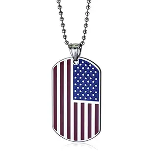 Stainless steel dog tag necklace with engraved American flag