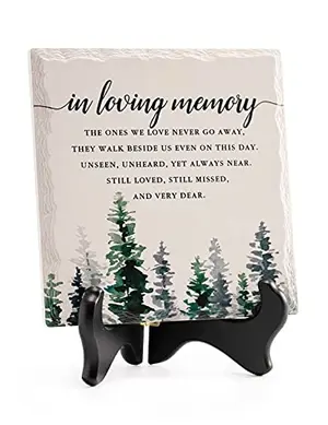 LukieJac In Loving Memory Ceramic Tile with Wooden Stand for Military Widow