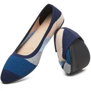 HEAWISH Women's Mesh Pointed Toe Flats in blue, featuring a sweater-like collar