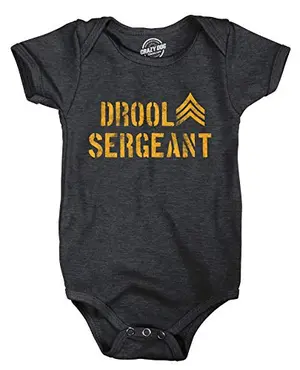 Baby wearing Drool Sergeant funny army onesie