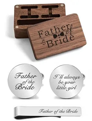 JUPPE Father of the Bride cufflinks and tie bar set in wooden box