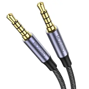 Black MOSWAG aux cable with braided nylon and 4-pole connector