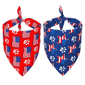 Two reversible ADOGGYGO American flag dog bandanas with stars and stripes designs