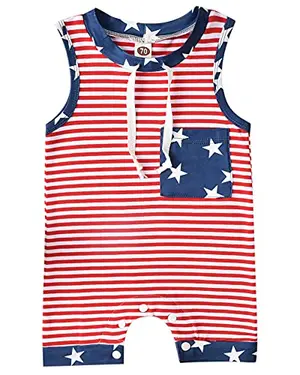 Infant in Aalizzwell silky cotton 4th of July romper crawling