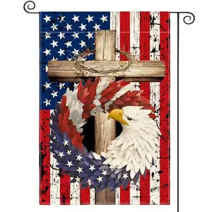 AVOIN colorlife patriotic eagle wreath garden flag double sided