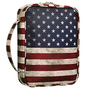 FINPAC US Flag Bible Cover with multiple pockets, displayed open showing pen slots and inner compartments
