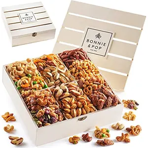 Bonnie and Pop wooden crate with 12 assorted nut varieties for office gift