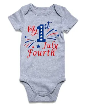 Baby wearing RAISEVERN My 1st July Fourth bodysuit with American flag print
