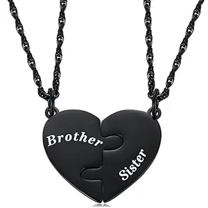 Matching brother sister heart pendant necklace set in stainless steel