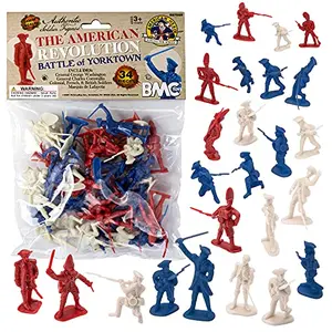 BMC Revolutionary War toy soldiers with red British, white French, and blue Americans
