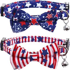 Lamphyface two cat collars with American flag star pattern and removable bowties