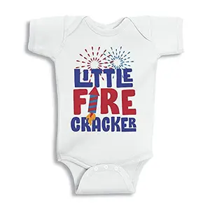 White infant bodysuit with Little Firecracker print by TATY Kids