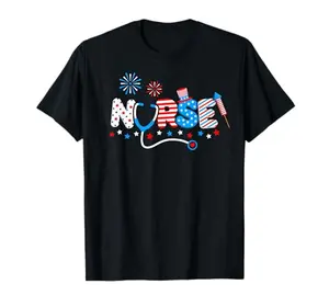 Nurse 4th of July American Flag Patriotic USA Stethoscope T-Shirt