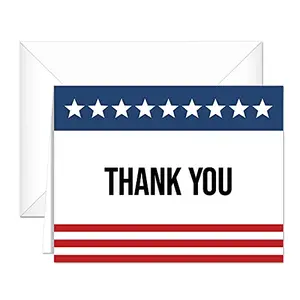 Patriotic thank you cards with American flag design and white envelopes