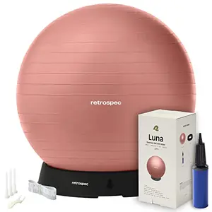 Retrospec rose-colored exercise ball with base for ab training