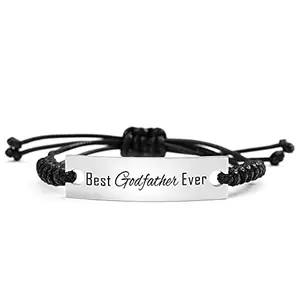 SOUSYOKYO Engraved 'Best Godfather Ever' stainless steel and rope bracelet