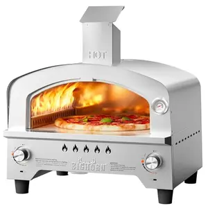 BIG HORN 15-inch gas pizza oven cooking a large pizza