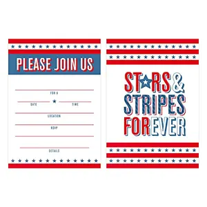25 Canopy Street stars and stripes party invitations with envelopes