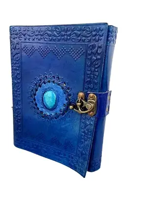 Turquoise blue stone leather journal with metal lock