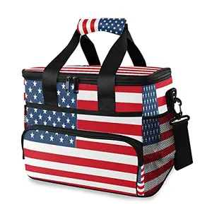 Large American flag insulated cooler bag with multiple pockets
