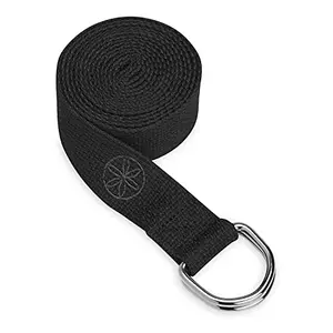 Gaiam black yoga strap with metal D-ring buckle