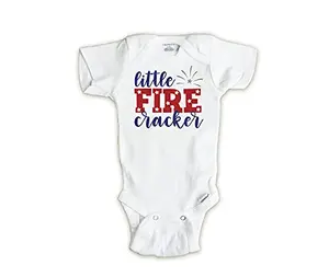 Handmade little firecracker onesie with vinyl design on baby