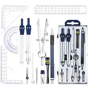 Outus 13-piece geometry set with zinc alloy compasses, extension beam, and blue case