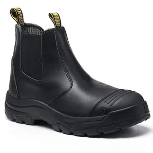 DIIG soft toe waterproof work boots for men in black leather with Poron insole