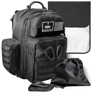 Tridee rugged black diaper bag with wide straps and magnetic wipe pocket