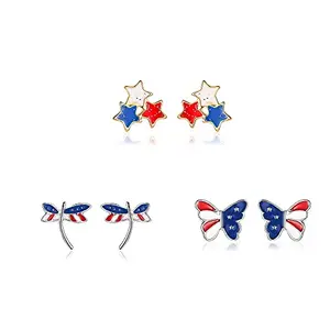 Set of three pairs of American flag themed stud earrings for kids