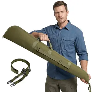 Luonfels 52 inch soft rifle case in olive drab green, showing extra thick padding and included rifle sling