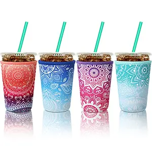 Colorful floral neoprene reusable coffee sleeves by Patelai