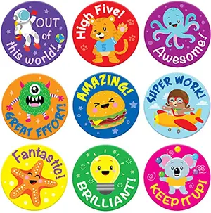 Sheet of illustrated monster, starfish, and octopus reward stickers for kids
